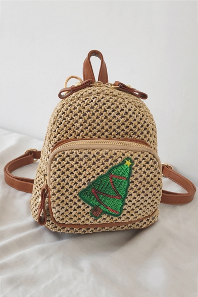 New Fashion Christmas Tree Pattern Straw Weaved Mini Crossbody Bag Backpack 20*12*18 CM
