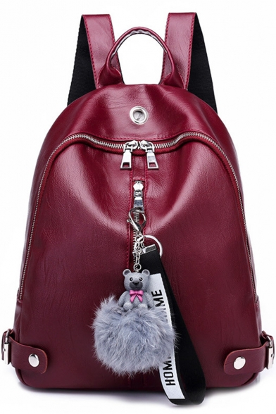 Popular Solid Color Rivet Detail PU Leather College Bookbag Casual Backpack 25*13*30 CM