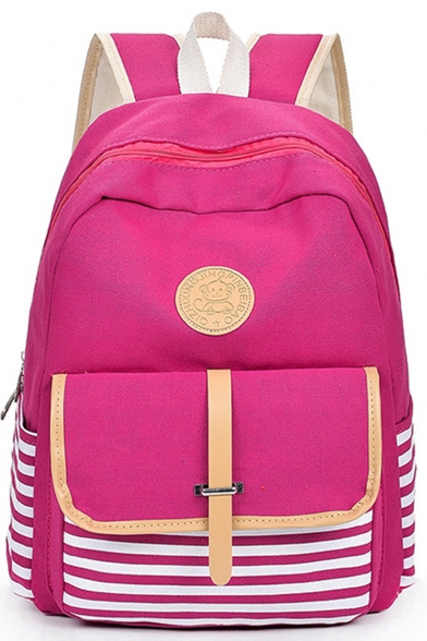 Popular Stripes Pattern Large Capacity Canvas Travel Bag School Backpack 32*18*42 CM
