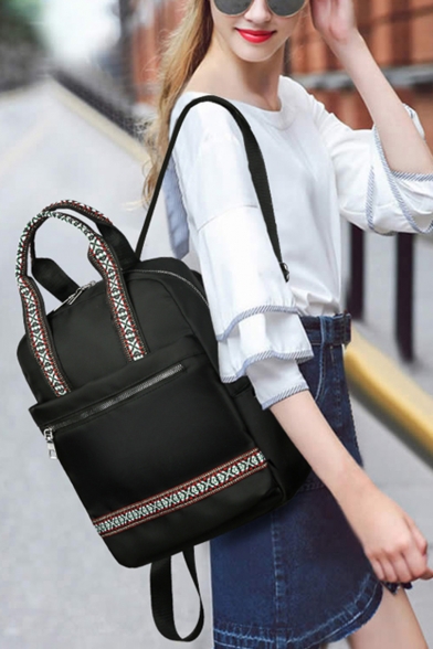 Simple Fashion Geometric Tape Patched Zipper Satchel Backpack 26*13*32 CM