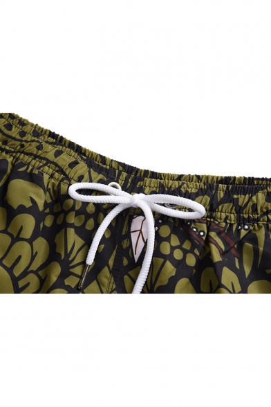 Summer Men's Fashion Animal Printed Drawstring Waist Mesh Panel Inside Quick Dry Beach Swim Trunks