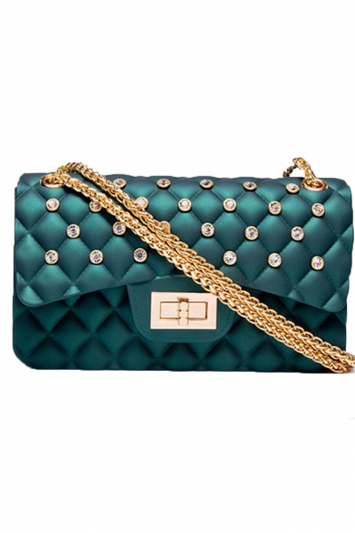 Trendy Luxurious Diamond Quilted Rhinestone Embellishment Crossbody Clutch Handbag 17*7*10 CM