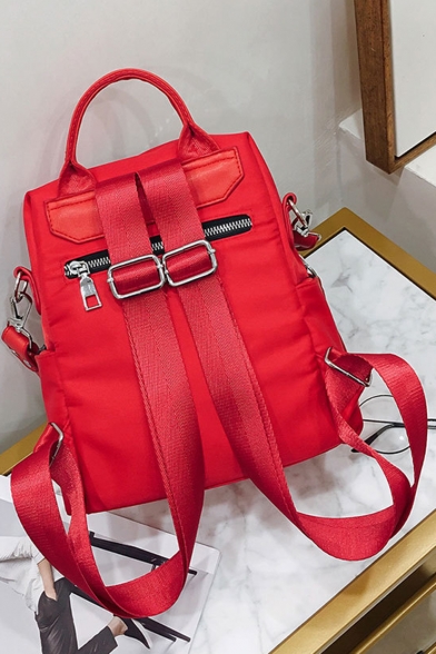 Trendy Plain Zipper Rivet Detail Waterproof Oxford Cloth Shoulder Bag Backpack 21*11*24 CM