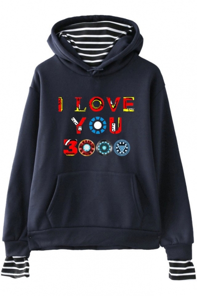 Unique Colorful Letter I Love You 3000 Fake Two-Piece Loose Fit Unisex Hoodie