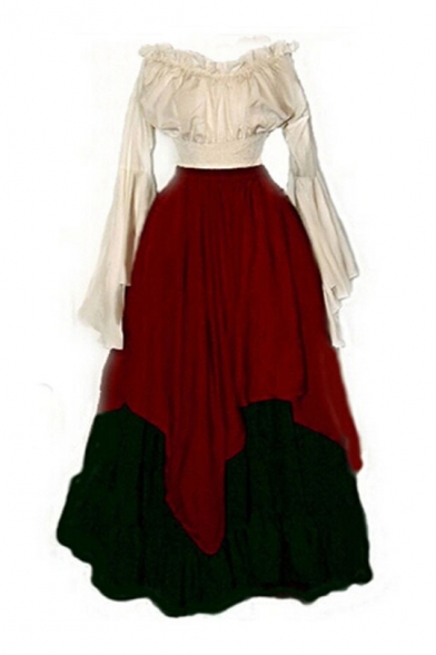 Women's Medieval Retro Renaissance Costumes Irish Trumpet ...
 Red Medieval Peasant Dress