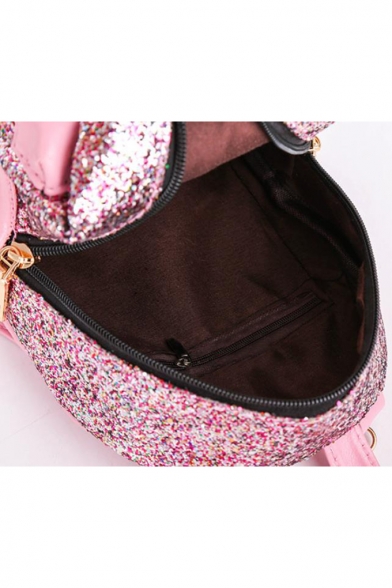 Women's Plain Sequined Designed Convertible Mini Crossbody Backpack 17*10*21 CM