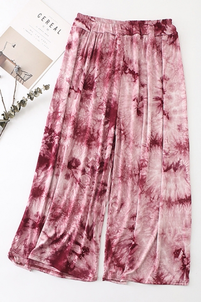 Women's Stylish Ethnic Style Tie Dye Drawstring Waist Breathable Wide-Leg Pants