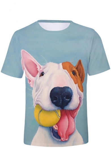 ブルテリアかわいい3d犬柄ライトブルーユニセックスカジュアルtシャツ Beautifulhalo Com
