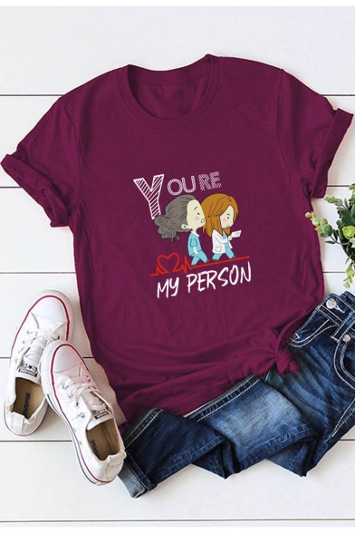 Cartoon Girl YOU'RE MY PERSON Short Sleeve Round Neck Cotton Loose T-Shirt
