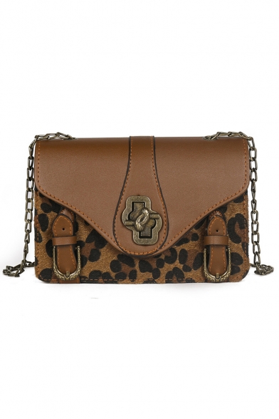 Cool Fashion Leopard Pattern Belt Buckle Embellishment Crossbody Bag 21*7.5*14 CM