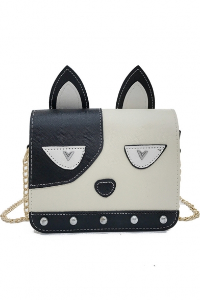 Cute Cartoon Dog Pattern Rivet Embellishment Chain Strap Crossbody Shoulder Bag 17*7*13 CM