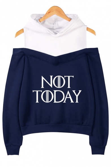 Fashion Fake Two-Piece Popular Letter NOT TODAY Cold Shoulder Long Sleeve Hoodie