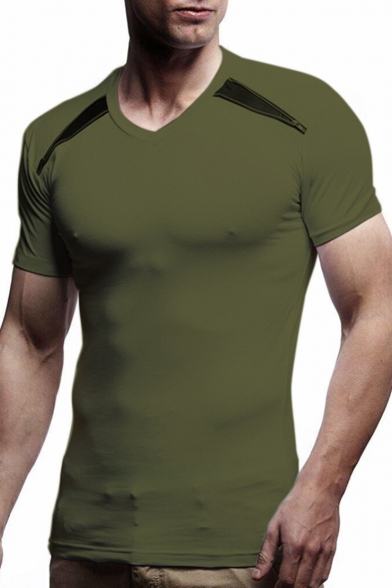 Guys New Stylish V-Neck Short Sleeve Slim Fit Plain T-Shirt