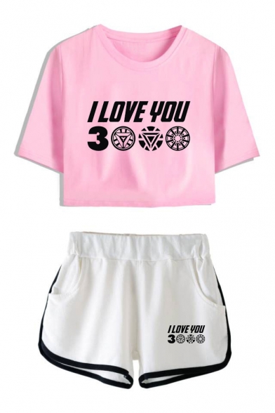 Hot Fashion Letter I Love You 3000 Cropped T-Shirt Relaxed Shorts Summer Two-Piece Set