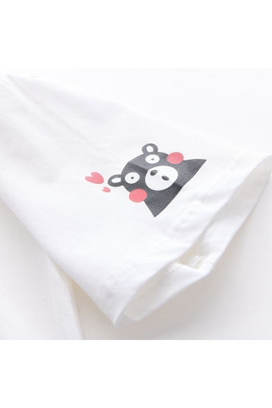 Lovely Cartoon Bear Printed Short Sleeve Hooded Girls T-Shirt