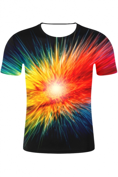 Men's Funny 3D Print Colorful Galaxy Short Sleeve Round Neck Summer Casual Unisex T-Shirt