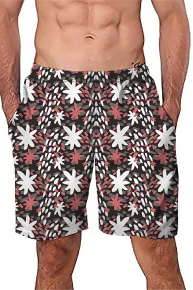 New Stylish Chic Floral Printed Men's Elastic Waist Loose Casual Swim Shorts