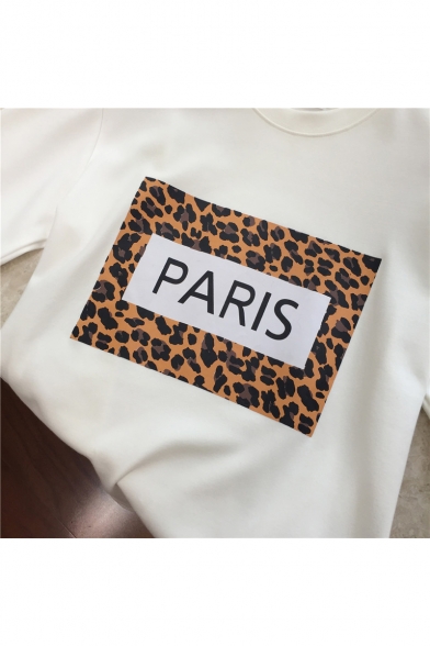 New Trendy Leopard Print PARIS Letter Round Neck Short Sleeve Loose T-Shirt For Girls