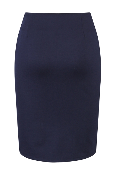 Office Lady Simple Solid Color Bow-Tied Waist Split Front Pencil Skirt