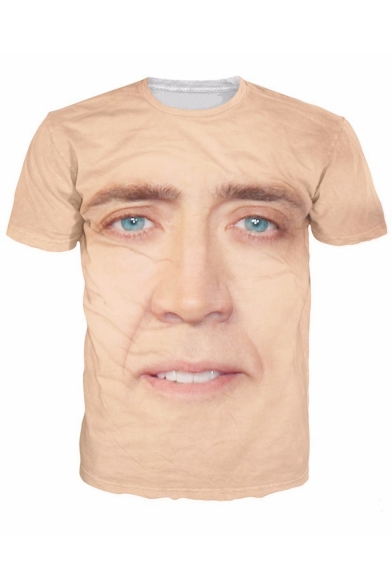 Popular 3D Figure Face Printed Basic Round Neck Short Sleeve T-Shirt