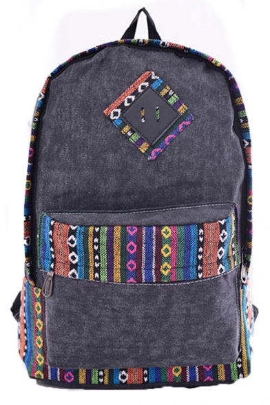 Popular Colorful Geometric Stripe Pattern Canvas School Bag Backpack 30*12*40 CM