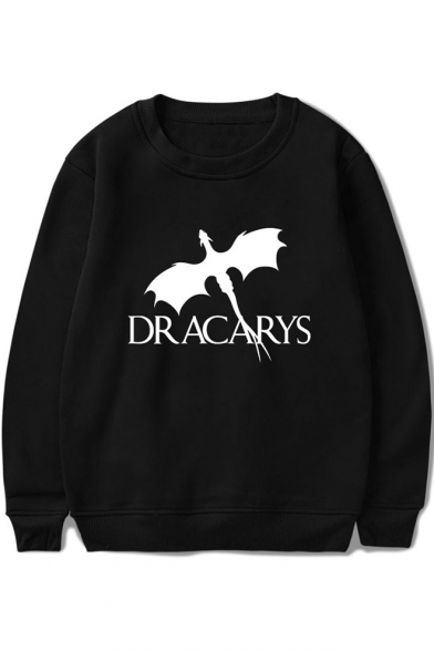 Popular Letter DRACARYS Dragon Print Round Neck Long Sleeve Pullover Unisex Sweatshirt