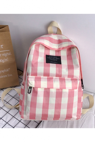 Popular Plaid Pattern Letter Patched School Bag Backpack 28*12*39 CM