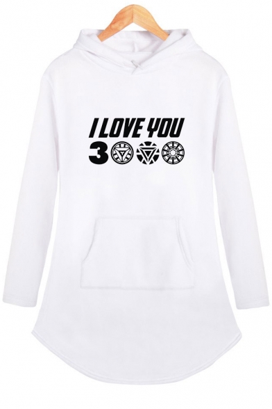 Popular Unique Letter I Love You 3000 Womens Long Sleeve Hooded Dress