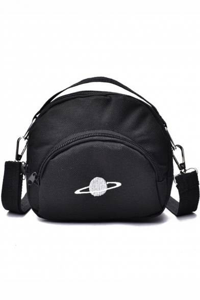 Stylish Planet Embroidery Pattern Portable Black Canvas Crossbody Shoulder Bag 15*8*14 CM