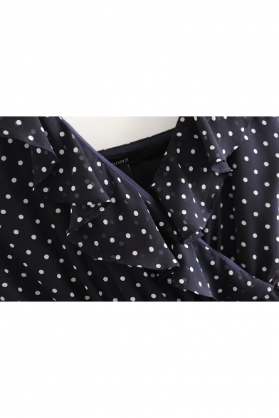 Summer Fashion Polka Dot Printed Ruffled Hem Chiffon Mini A-Line Slip Dress