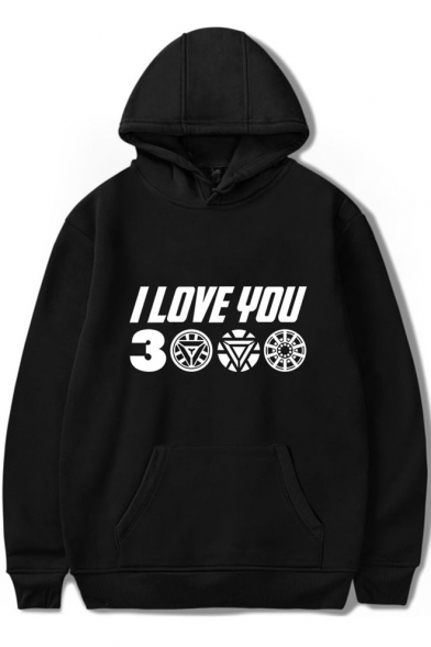 Unique Cool Letter I Love You 3000 Times Basic Long Sleeve Pullover Unisex Hoodie