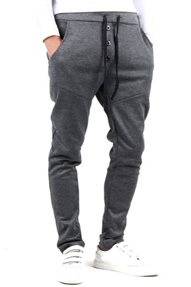 Unique Solid color Drawstring Exposed Button-fly Cotton Casual Sporty SweatPants
