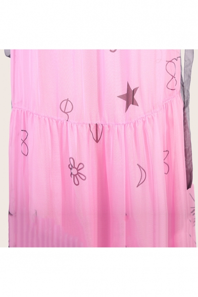 Women's Sweet Star Printed Sleeveless Bow-Tied Side Maxi Beach Slip Dress