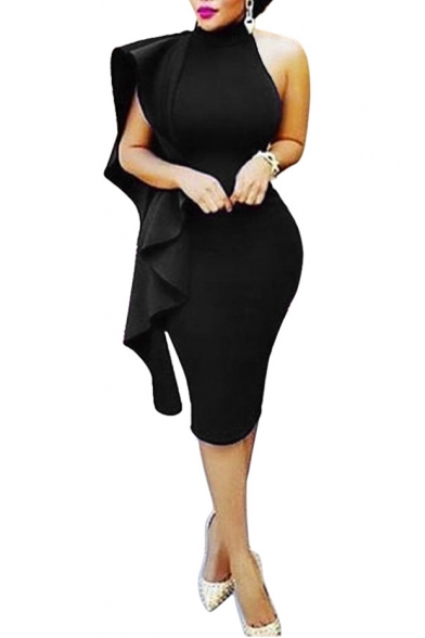 Womens New Trendy Elegant Halter Sleeveless Plain Print Backless Mini Bodycon Dress