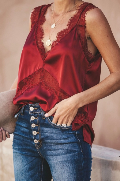 satin tank top with lace