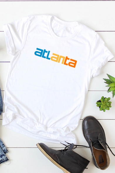Basic Simple Letter ATLANTA Printed Round Neck Short Sleeve T-Shirt