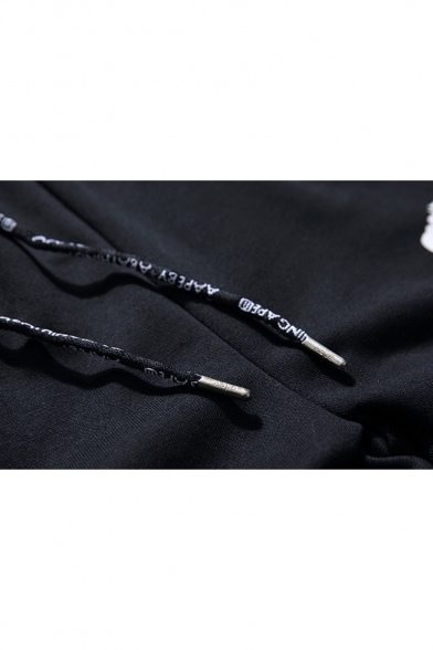 Black Skull Drawstring Waist Cotton Casual SweatPants for Unisex
