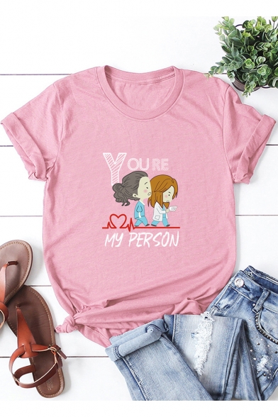 Cartoon Girl YOU'RE MY PERSON Short Sleeve Round Neck Cotton Loose T-Shirt