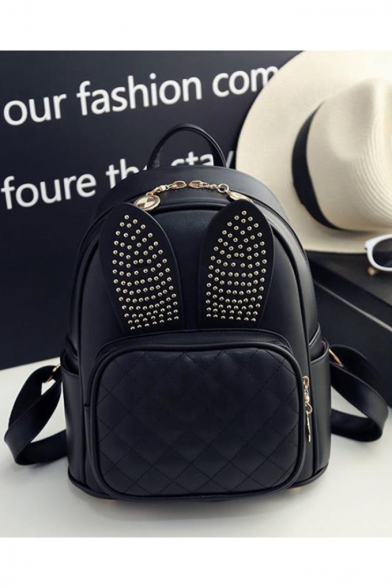 Cute Rabbit Ear Patched Rivet Detail Small School Bag Backpack 25*13*29 CM