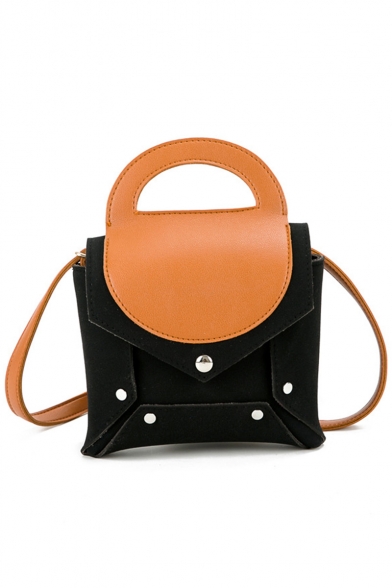 Designer Color Block Rivet Embellishment Top Handle Crossbody Bag 18*3*17 CM