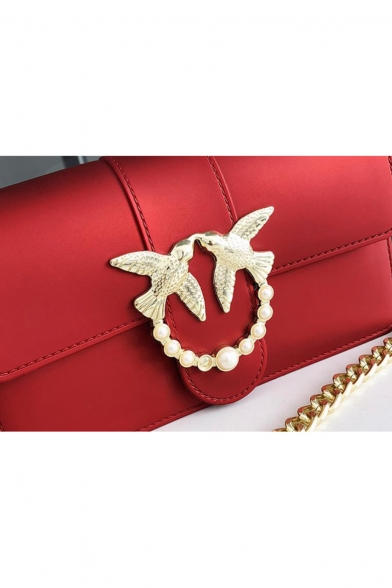 Fashion Plain Metal Ring Pearl Decoration Crossbody Clutch Bag 20*8*12 CM