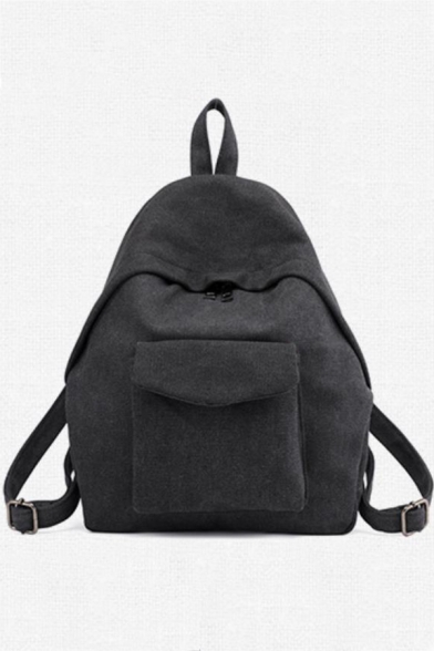 Fashion Solid Color Pocket Patched Canvas Backpack 28*13*36 CM