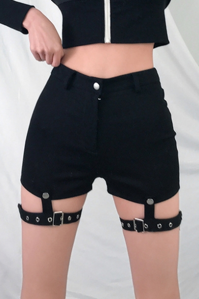 Girls Cool Punk Gothic Style Sexy Hollow Out Eyelet Straps Black Garter Shorts