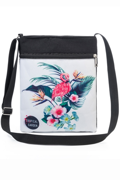 Hot Fashion Flamingo Floral Plant Painted White Canvas Shoulder Messenger Bag 22.5*27 CM