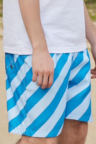 Mens Summer New Stylish Striped Printed Drawstring Waist Quick Dry Surfing Swim Shorts