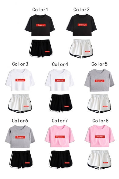 New Popular Letter DRACARYS Short Sleeve Cropped T-Shirt with Casual Shorts Two-Piece Set for Girls