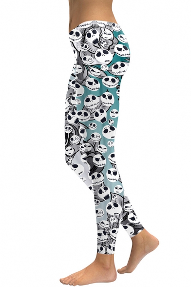 New Trendy Allover Skull Ghost Printed Stretch Fit Leggings for Women