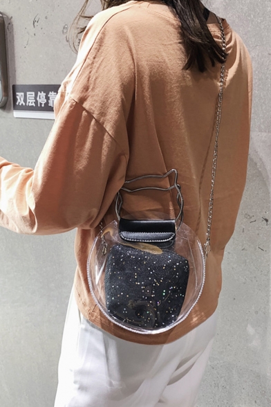 New Trendy Sequin Round Bag Transparent Crossbody Bag Handbag 18*8*19 CM