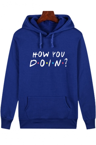 Popular Letter HOW YOU DOIN Print Long Sleeve Classic Fit Hoodie