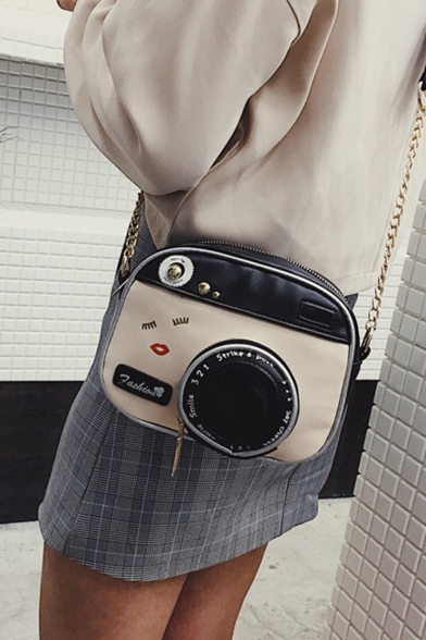 Stylish Printed Striped Strap Black and White Shoulder Bag Messenger Camera Bag 20*9*15 CM